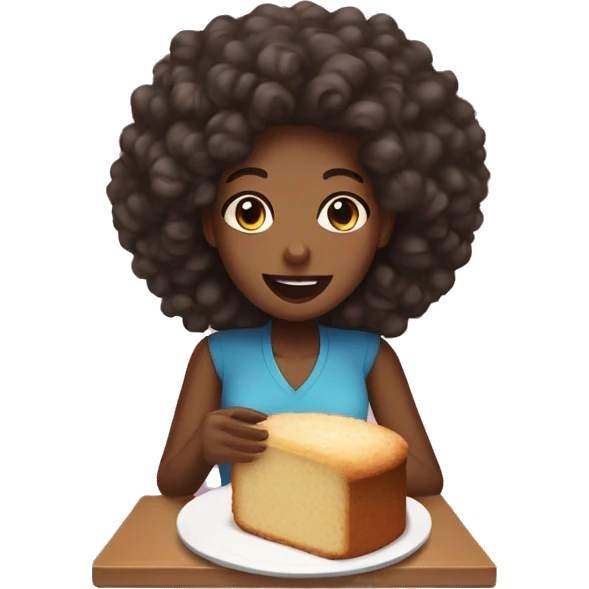 Black woman with curly hair eating pound cake  emoji