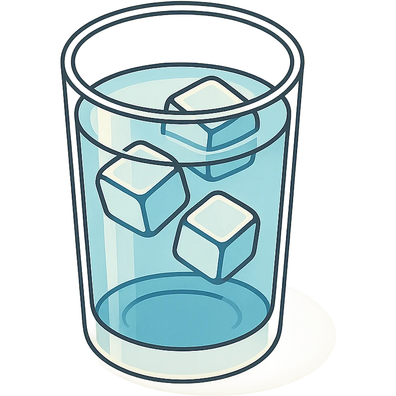 glass of water with ice, 2D isometric style, highly detailed drawing, shadows and highlights, clean contours, soft lighting, transparent background emoji