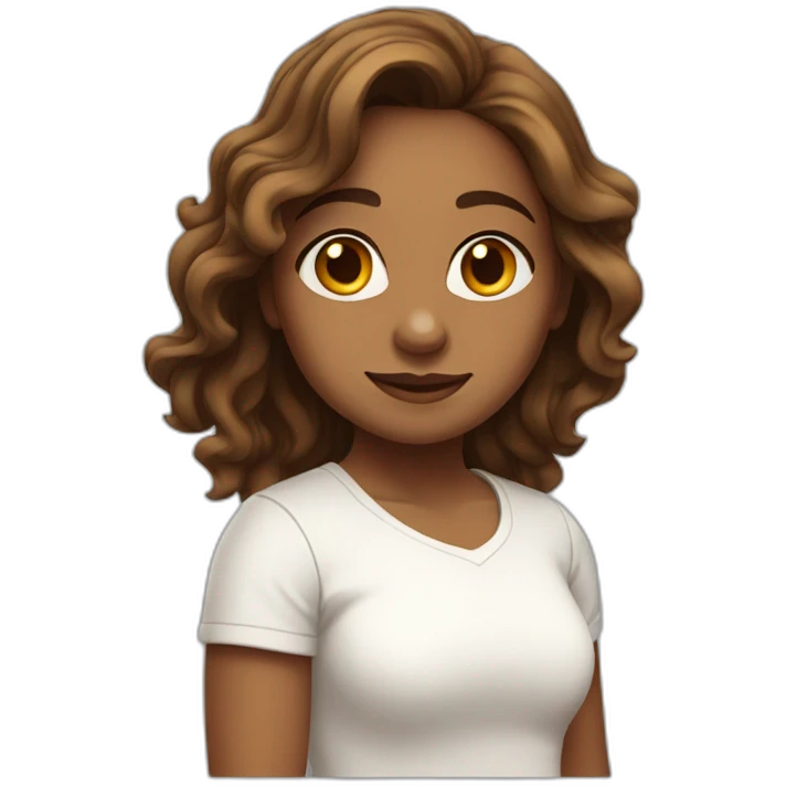 Brown Indian girl with shoulder length wavy hair and white tshirt emoji