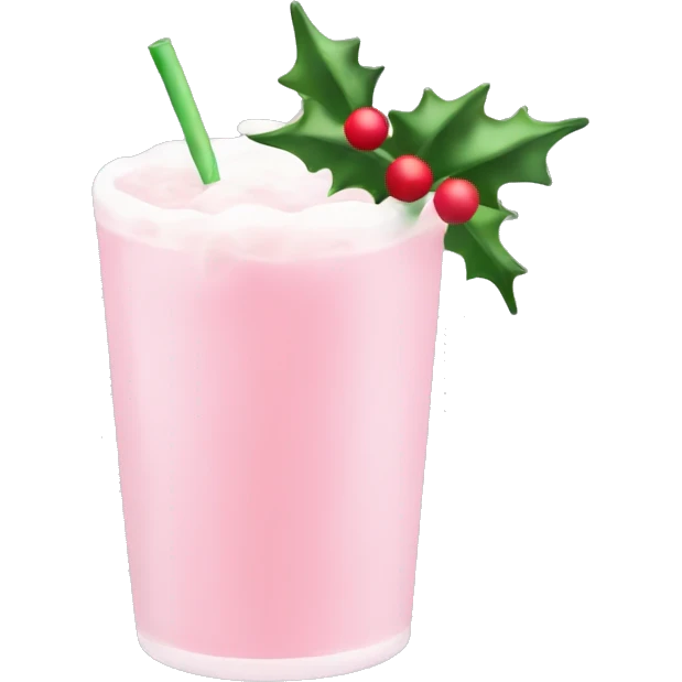 pastel pink christmas drink, with mistletoe on the top of it emoji