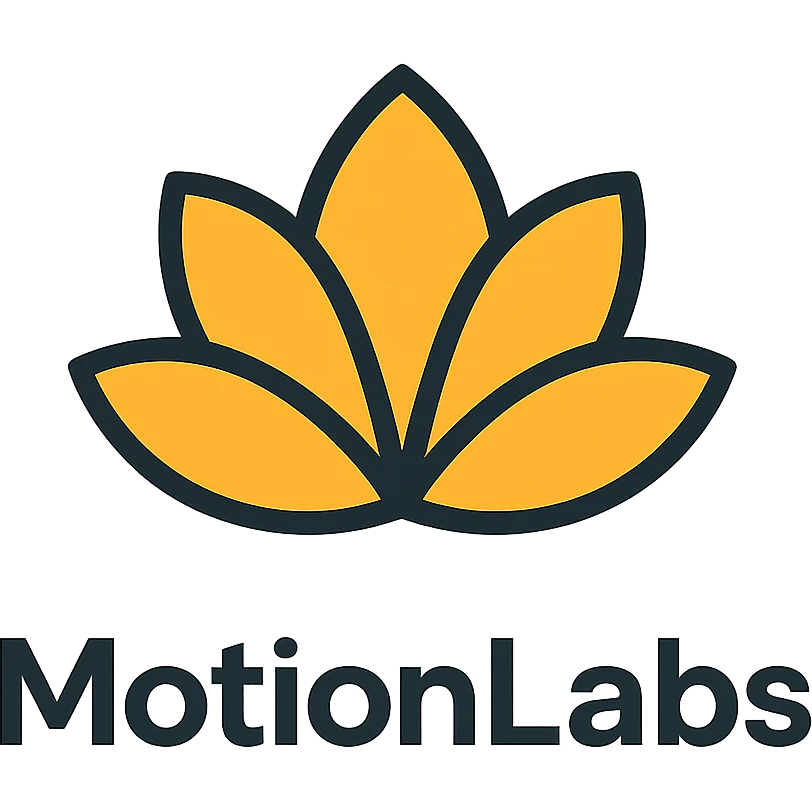 minimalist luxury logo for MotionLabs with lotus motif, colors #ffa31a, #1b1b1b, #ffffff emoji