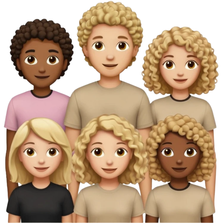 group of people  together ; men and women with brown, blonde, black hair- short hair, long hair and curly hairr wearing beige shirts aesthetic no collar, brown people, white people, black people emoji
