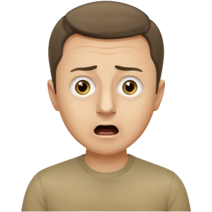 generate an emoji of Vladimir Zelensky in a khaki T-shirt. the emotion of intense surprise from fear. 4 different options emoji