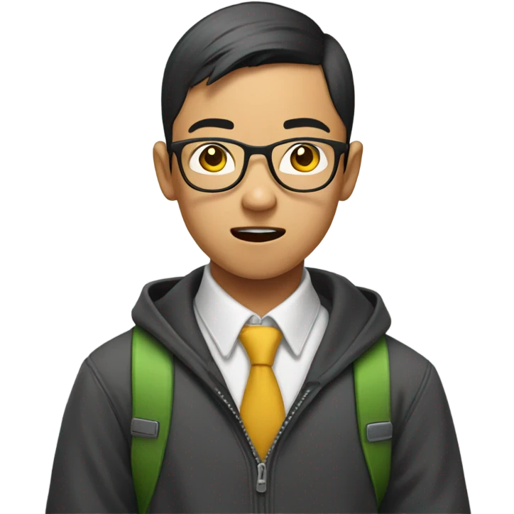  a bald Asian young boy student, in glasses, shocked emoji