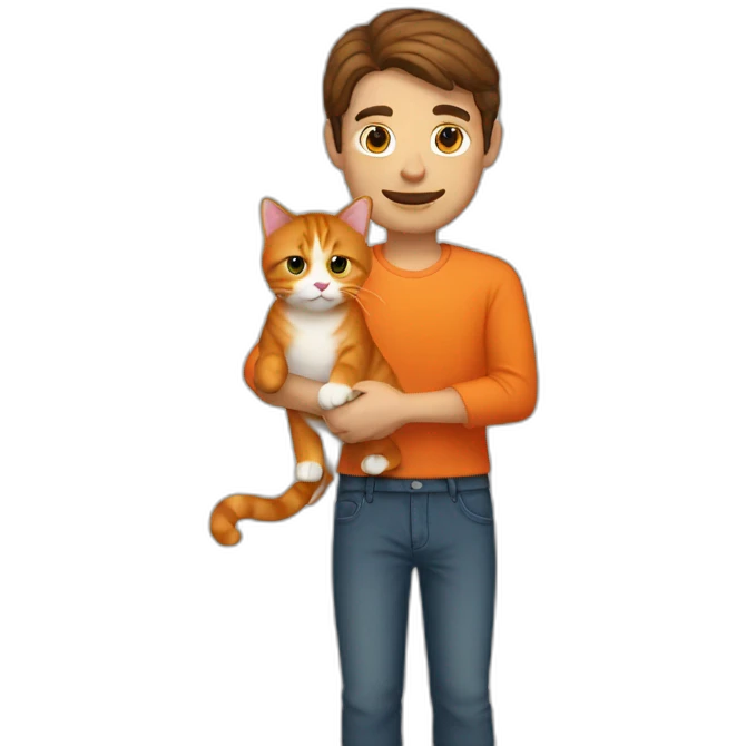 brown haired man holding orange cat emoji