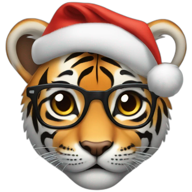 tiger cub with glasses and santa cap emoji