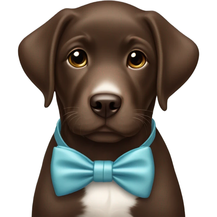 Chocolate labrador cute puppy with small white patch of fur on chest and topaz bow tie  emoji