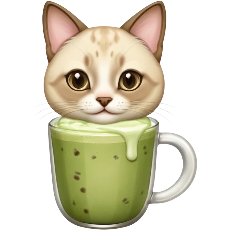 Happy Siamese Cat holding in its paws an iced matcha latte emoji