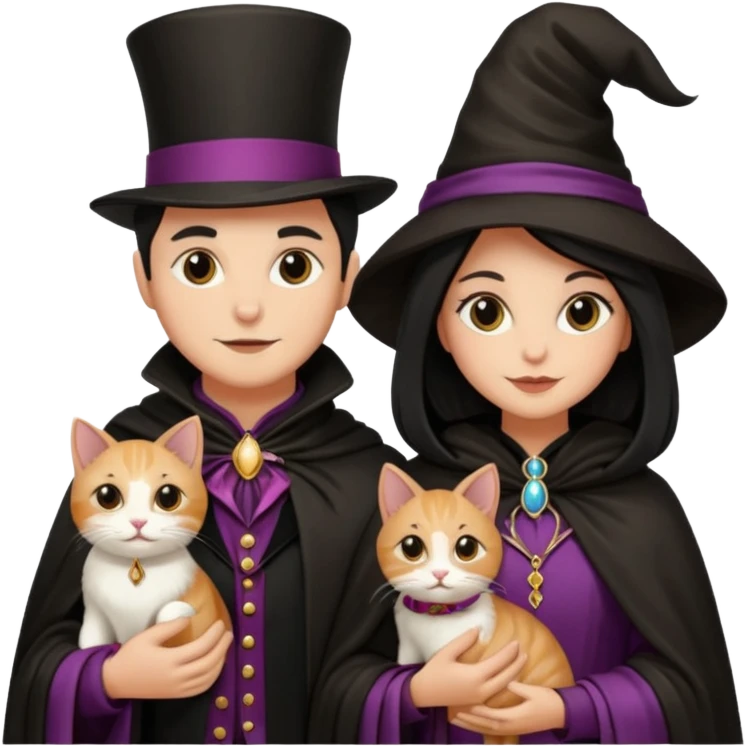 magician couple and their pet cat emoji