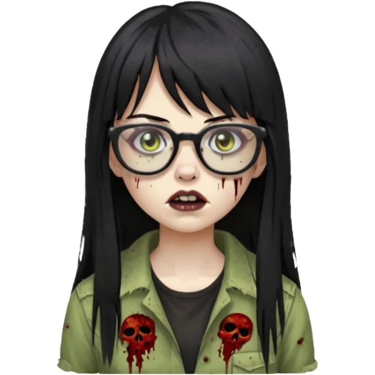  cabelo preto e longo e com franja reta, mulher e zumbi com oculos emoji