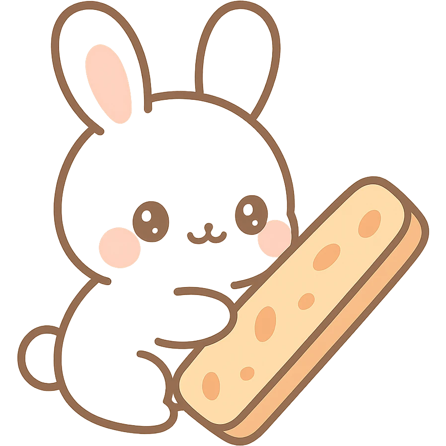 adorable small rabbit, Japanese anime style, playing with a biscotti emoji