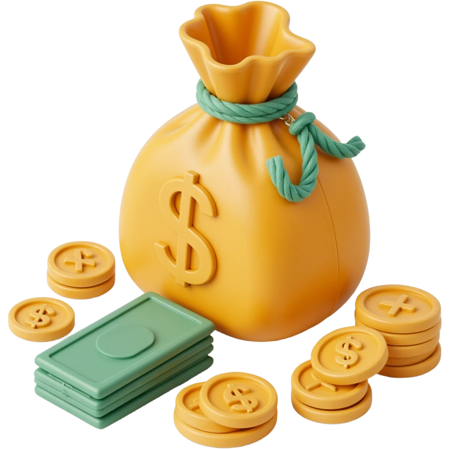 3d skeumorphic money bag emoji
