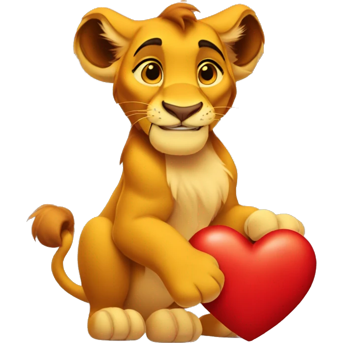 simba from lion king holding a red heart in his paws emoji