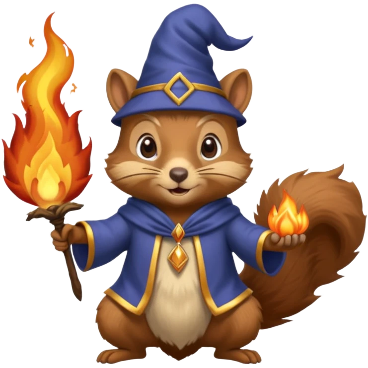wizard squirrel summons fire in one hand emoji