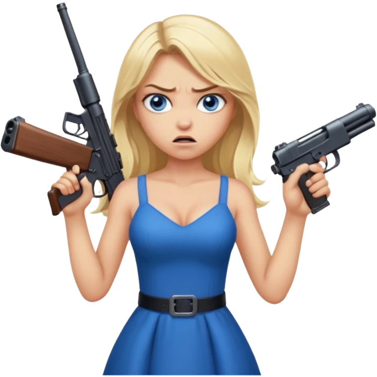 Sexy Beautiful  blue eye blonde Long Hair Gangsta girl in a hot Dress Looks angry  with a big gun emoji