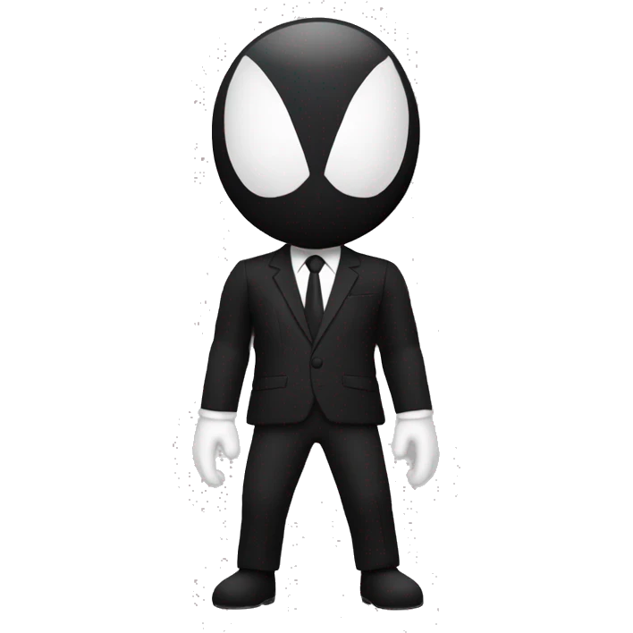 "Create an emoji-style Spider-Man Venom with a round face, large white eyes, and a black suit with a white spider emblem. Keep the design simple and dark, with a minimal background." emoji