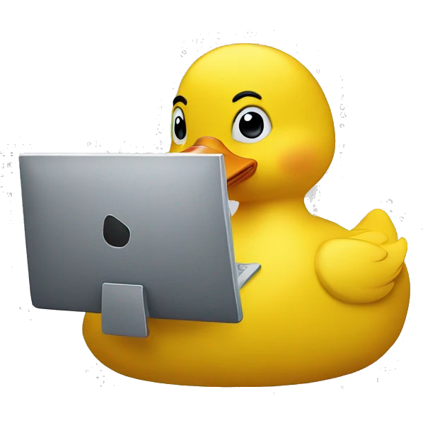 yellow duck  behind computer writing code emoji