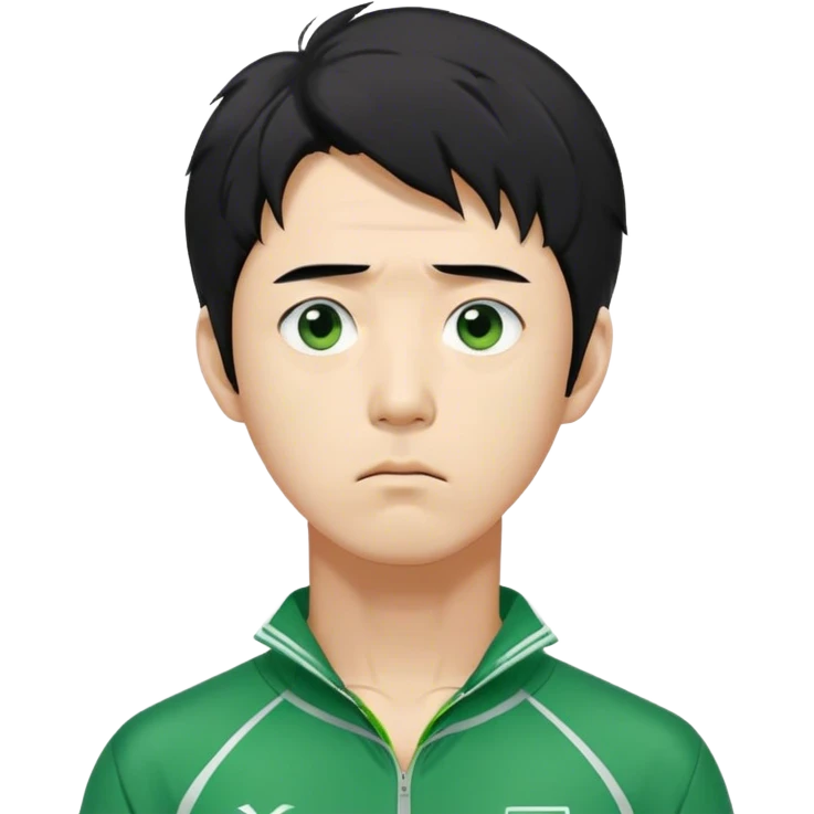 Seong Gi-hun : A tall, slim man with messy, unkempt black hair and tired eyes, showing signs of stress, Green player tracksuit, Around 40s emoji