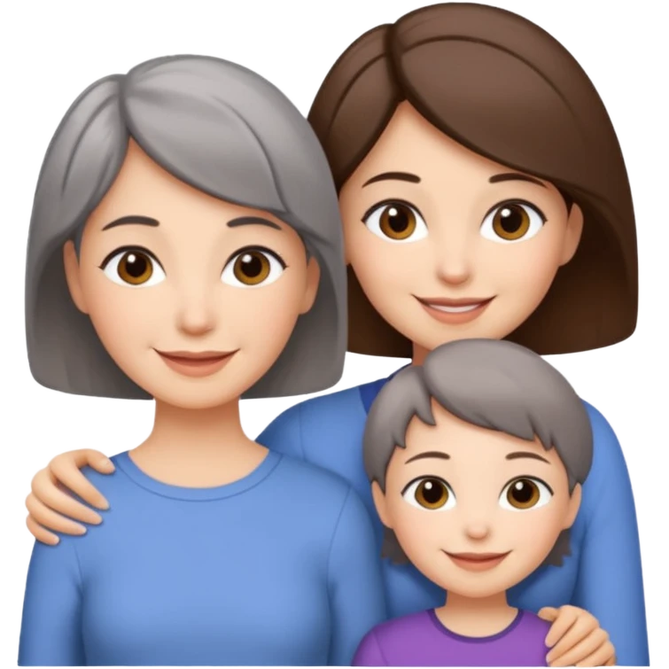 A mum with short Gray hair and her two adult daughters with brown hair emoji
