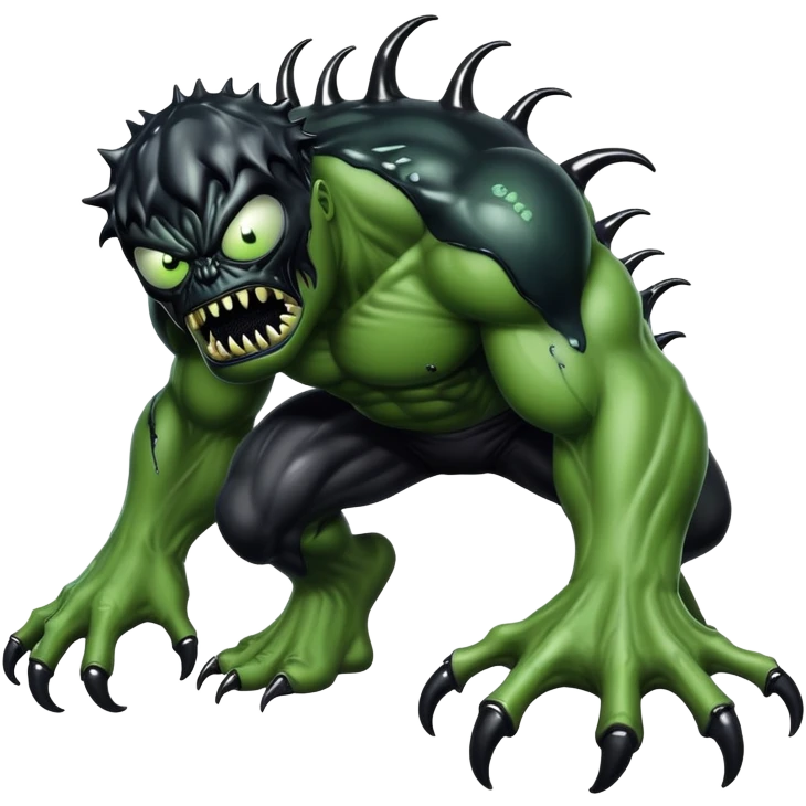 Symbiote-infected Hulk, green monster covered in black alien goo with white eyes emoji