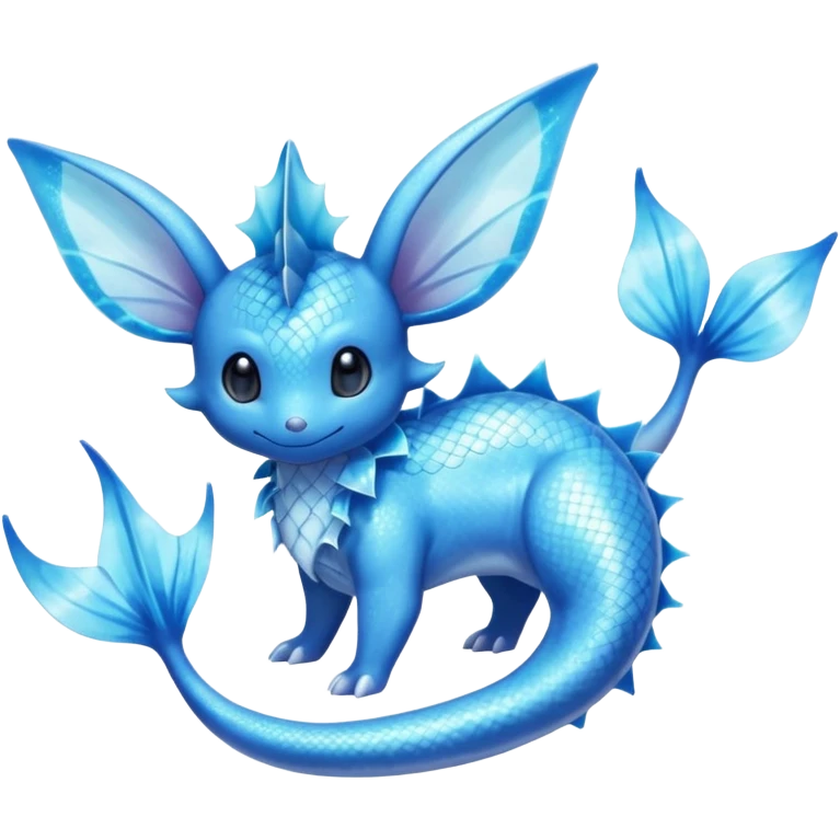 Shiny Sparkly Bioluminescent Glowing Minccino-Lumineon-Vaporeon-Amaura-Dragonair-Fakémon-hybrid-creature (full body)  emoji