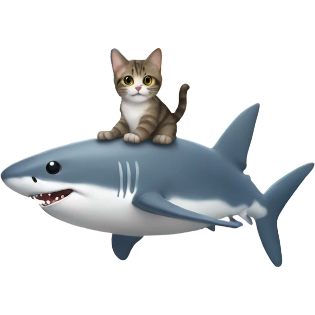 Cat riding a shark in the sky with a rainbow  emoji