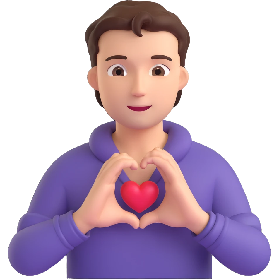 A man with heart shaped hands emoji