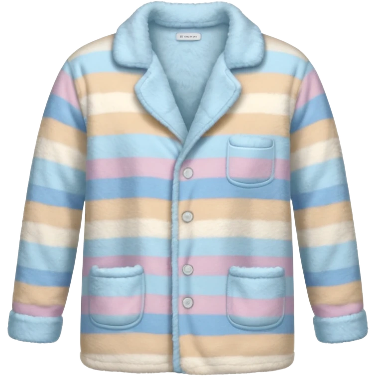 emoji of an isolated fluffy fleece pajama top with soft pastel stripes, plush fuzzy texture, light grey and pastel blue tones, button-down long sleeves, neatly folded flat-lay, no person, no body, no mannequin, cozy warm winter mood, soft shading emoji