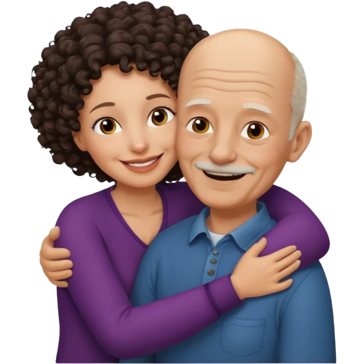  White no hiar Old man hugging dack skin curly hair woman emoji