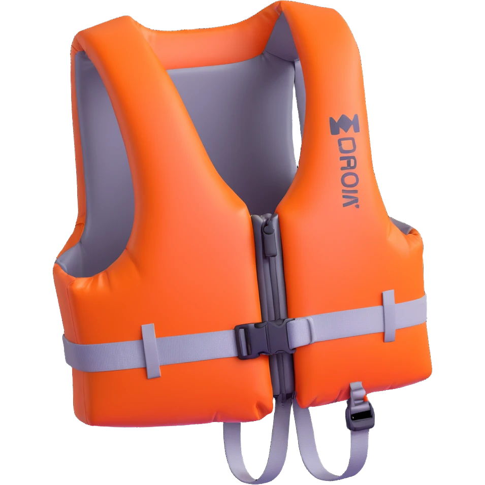 A life jacket in a playful 3D cartoon style on a white background, 3D rendering, high resolution, bright colors, with a perspective composition, high saturation, prominent details, a floating effect, and a lively atmosphere. emoji