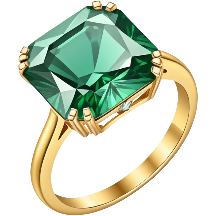 Diamond ring with gold band and emerald-shaped diamond emoji