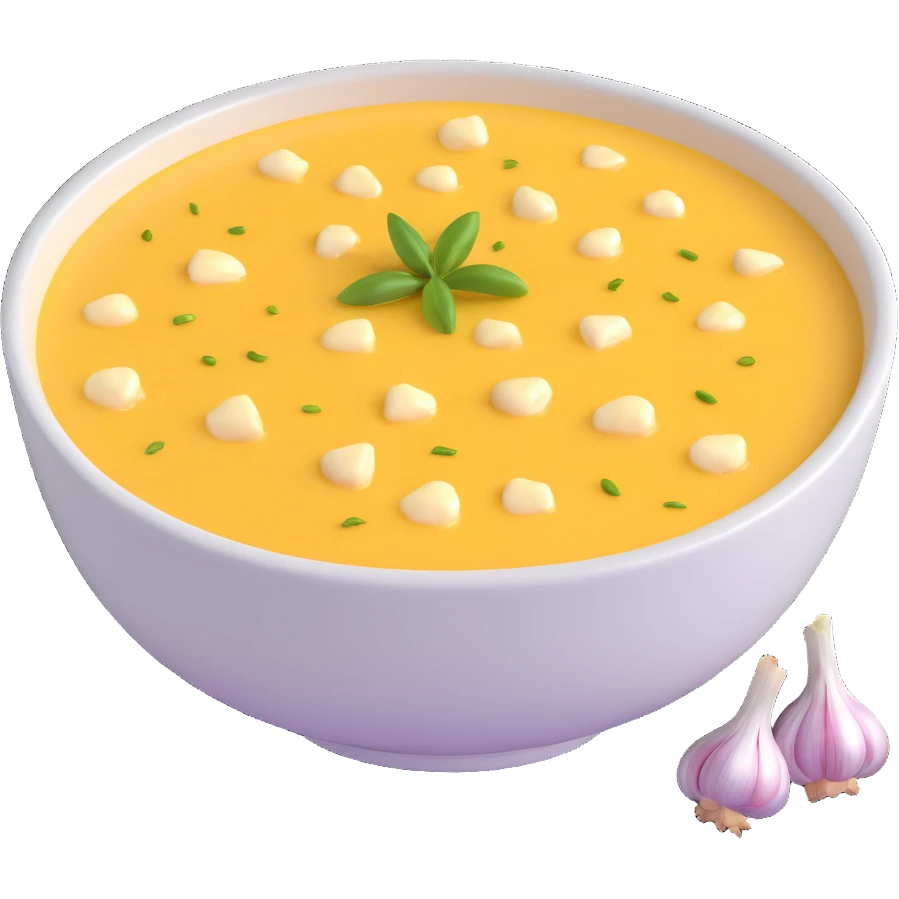 bowl of allioli sauce with garlic cloves emoji