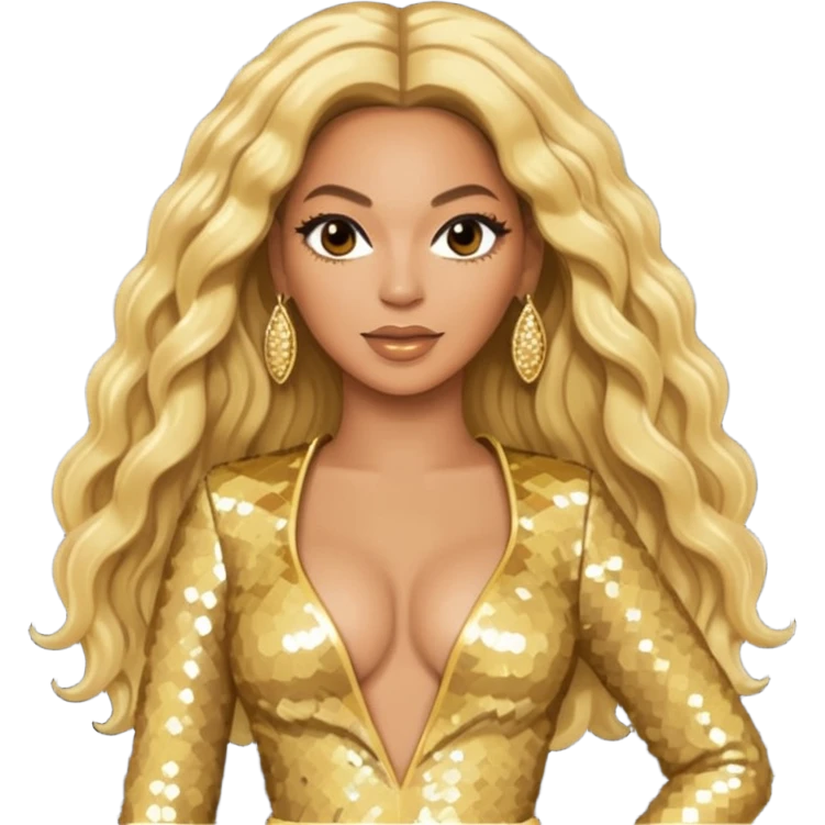 Beyonce with long blonde hair, gold sequin tour outfit  emoji