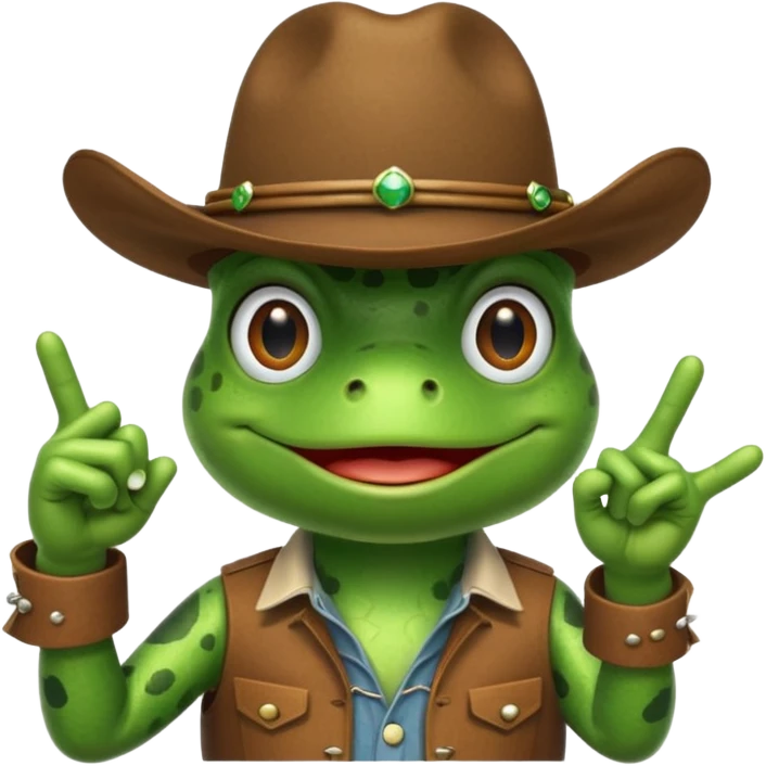 Frog wearing cowboy hat with finger guns emoji