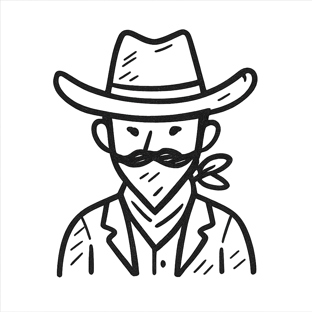 Wild West cowboy, detailed line work emoji