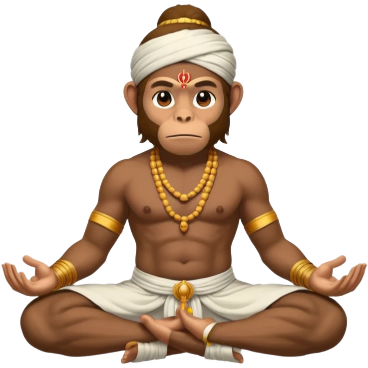 Hanuman ji monkey face hunk build body having mukut and dhoti and should be seated in pease to pray Ramji emoji