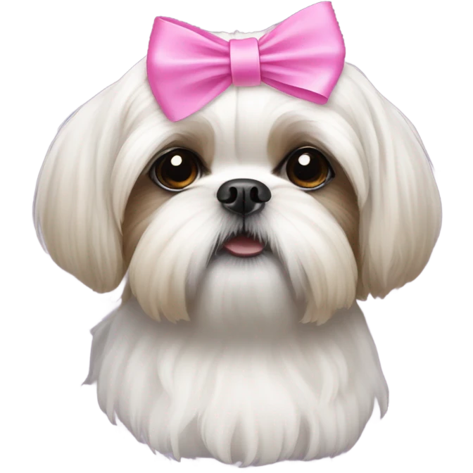 White shih tzu dog with pink ribbon on head emoji