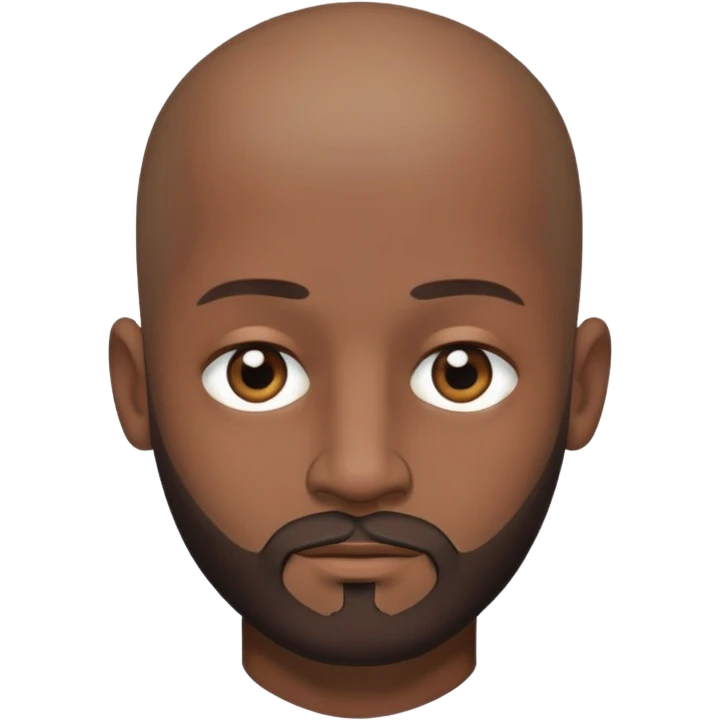 brown male with beard, black eye, no hair, full head emoji