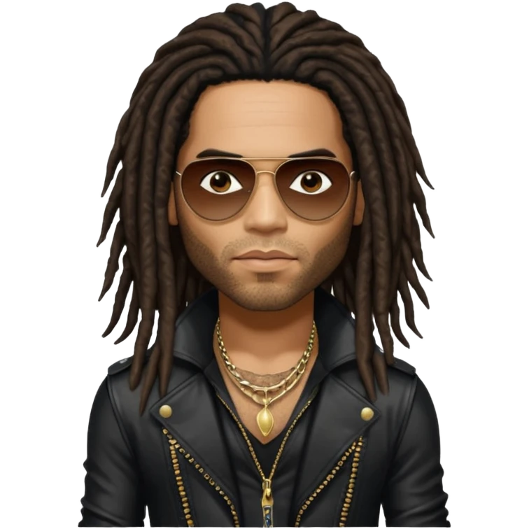 Lenny Kravitz with long dark brown dreadlocks, black metallic outfit emoji