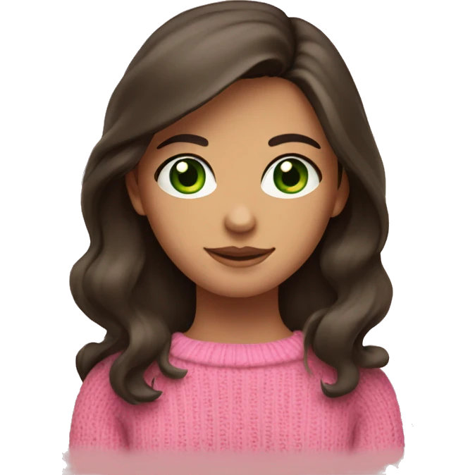 brunette girl with green eyes and pink sweater emoji