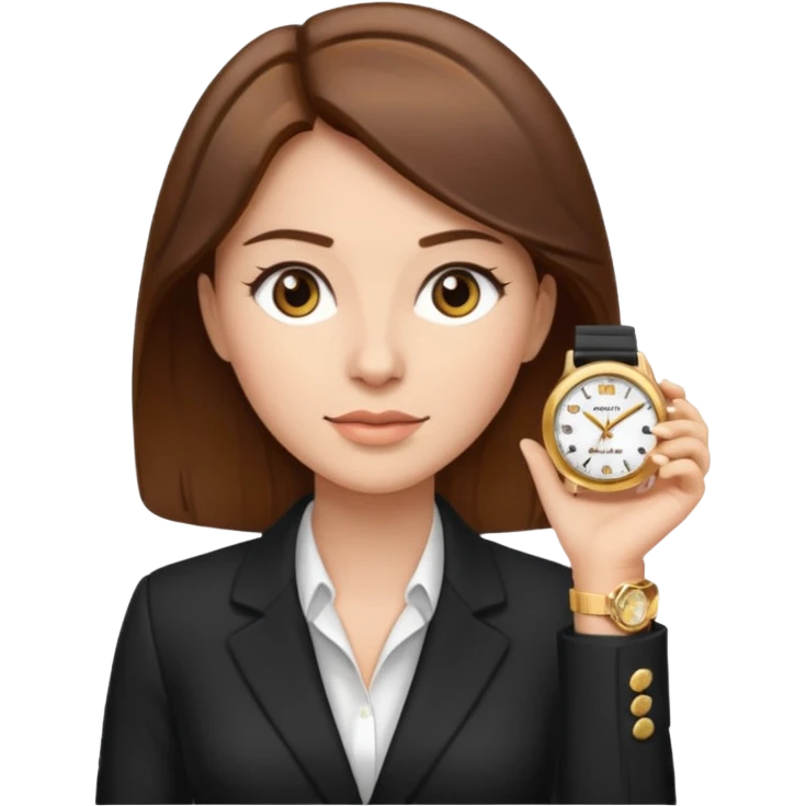 A buissnes Woman with Brown hair and a Gold watch emoji