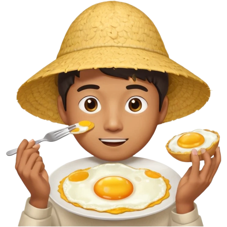 Asian guy with a rice hat eating an egg emoji