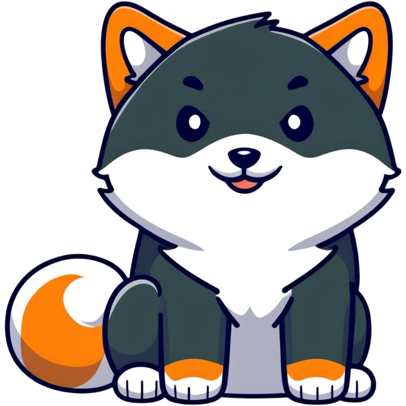 black Shiba Inu dog with fox-like appearance and curled tail emoji