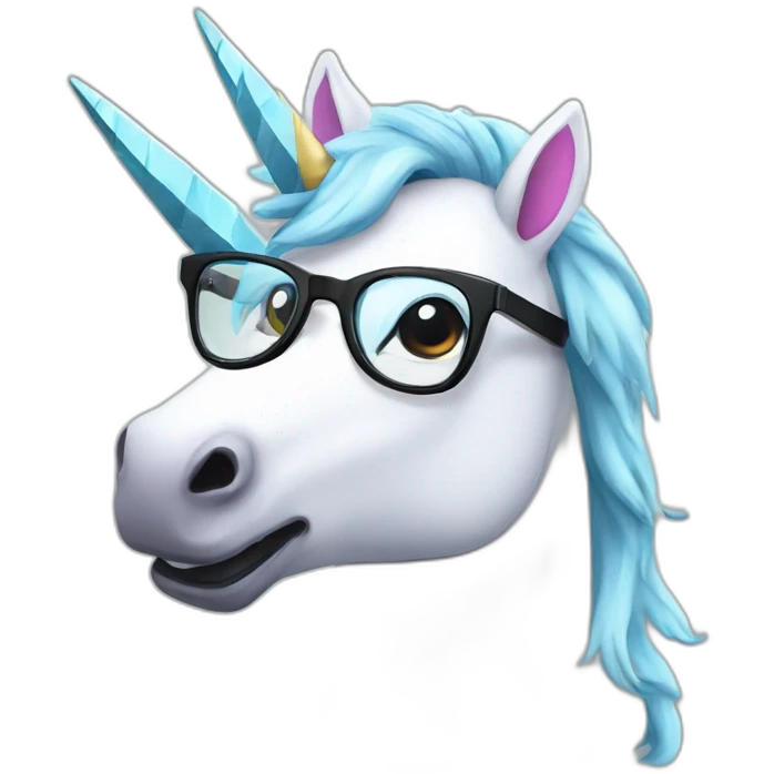 Unicorn with glasses holding a phone emoji
