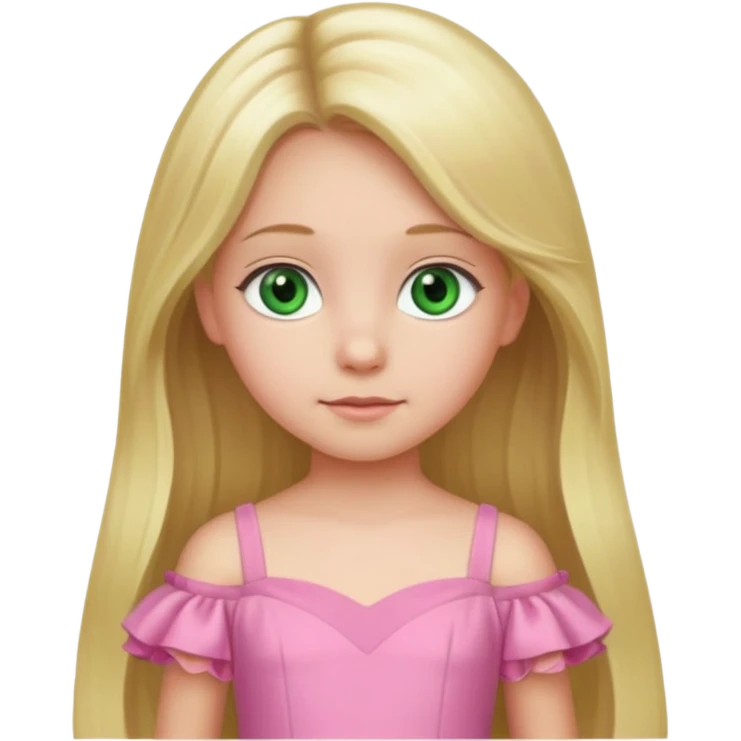 a 5 year old girl with long blond hair green eyes wearing a pink gown emoji
