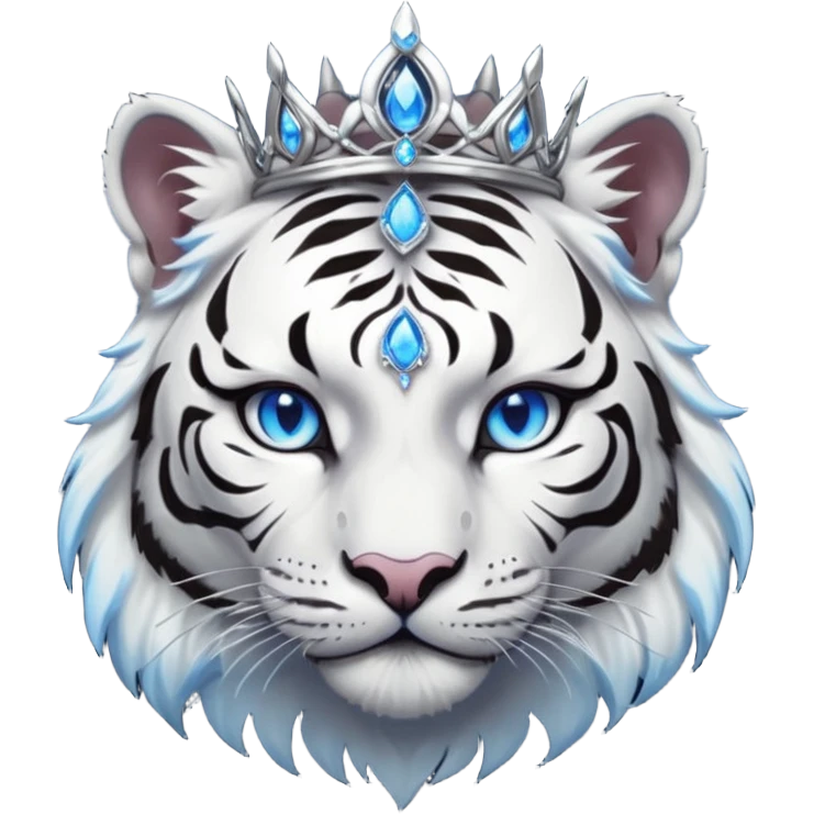 ESO Female white/black tiger khajiit leader of the umbral rose, glowing blue eyes, glowing blue 'third eye' gem; shadow gem silver tiara emoji