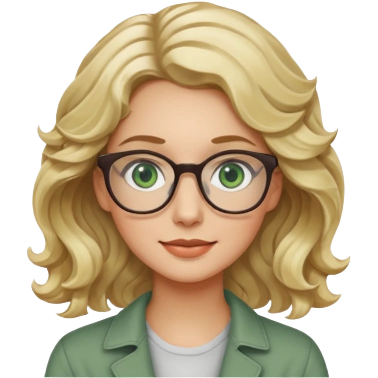 blonde woman, age 25-30, green eyes, wavy hair, friendly expression, product designer emoji