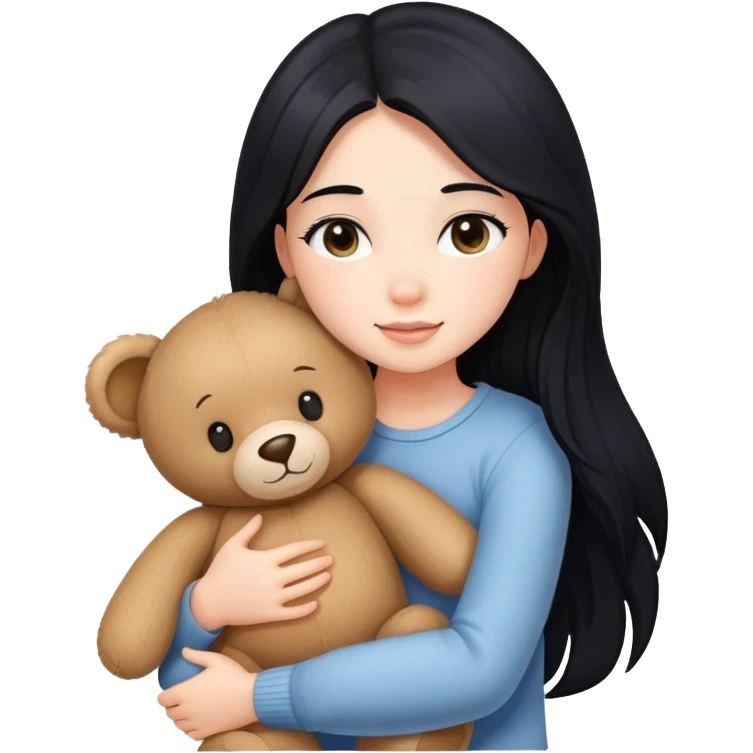 a pretty girl with long black hair hugs teddy bear emoji