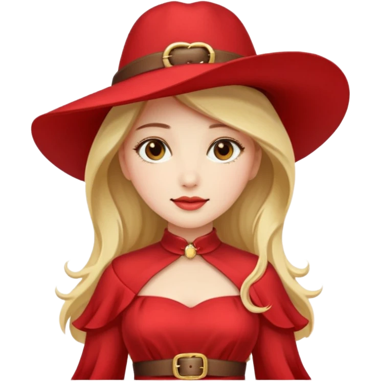 Woman with red wide-brim hat and gold buckle.








































 emoji