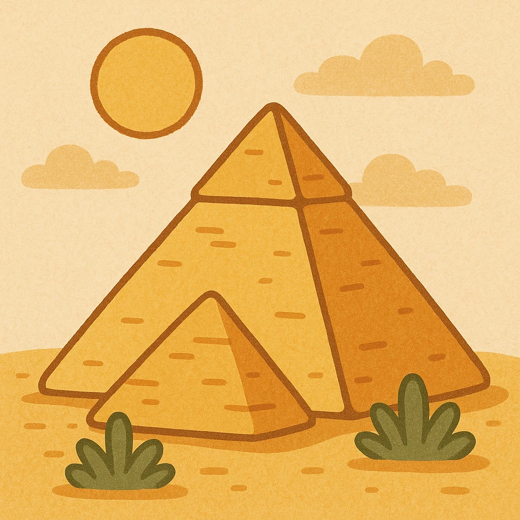 golden Egyptian pyramid under the sun, cartoon style emoji